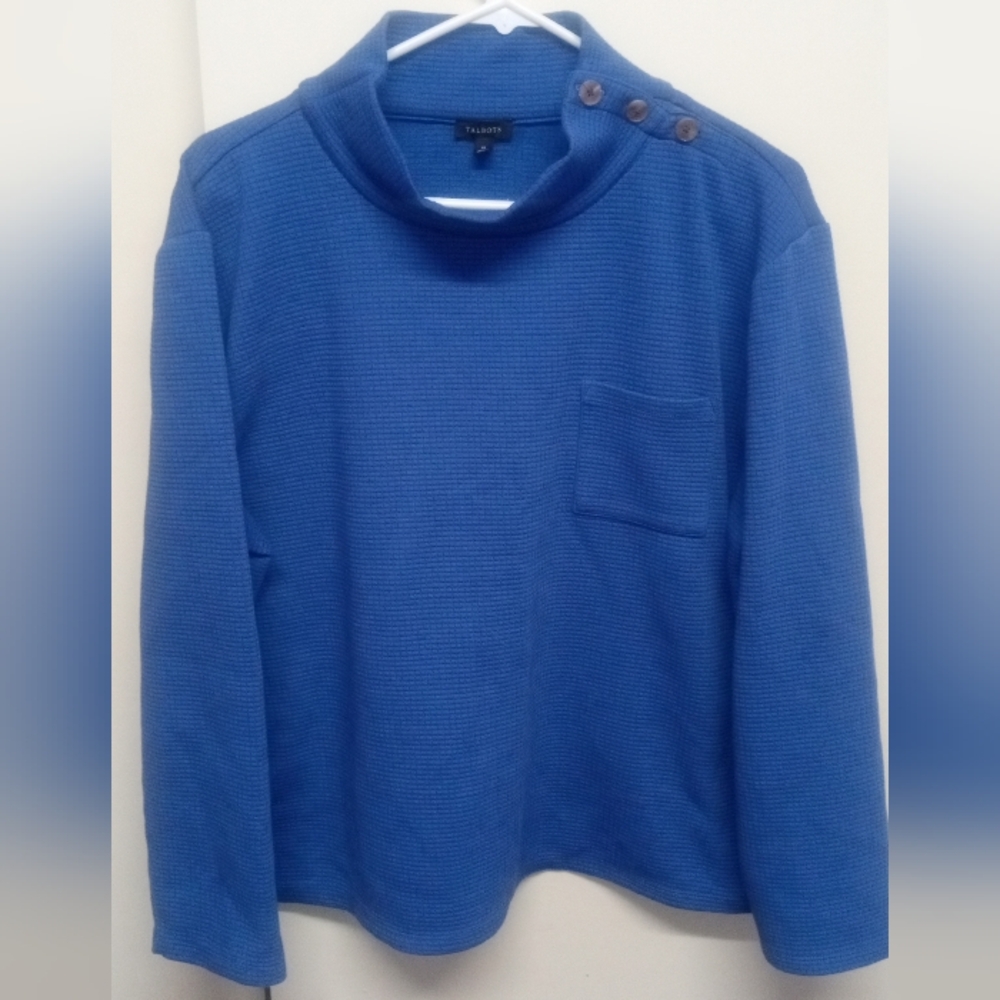 Talbots Womens Blue Mock Neck Long Sleeve Tight Knit Pullover Sweater XL